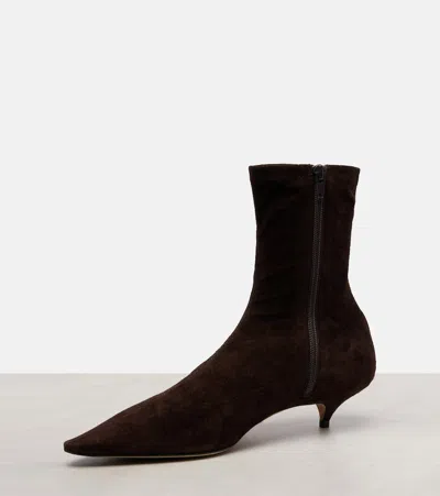 The Row Suede Liisa Kitten Ankle Boots 35 In Brown