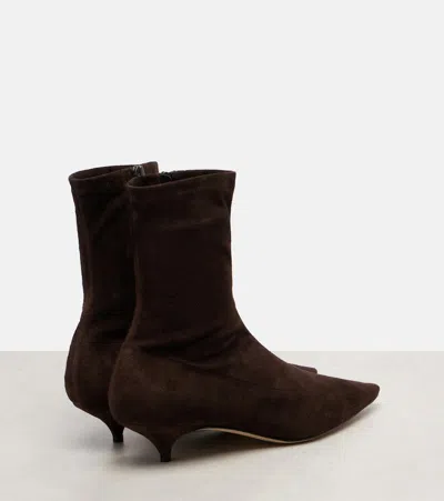 The Row Suede Liisa Kitten Ankle Boots 35 In Brown