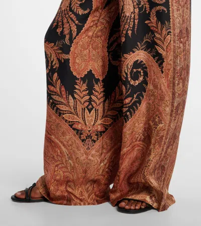 Zimmermann Wide-leg Trousers With Intricate Baroque Print And Adjustable Waistband In Black