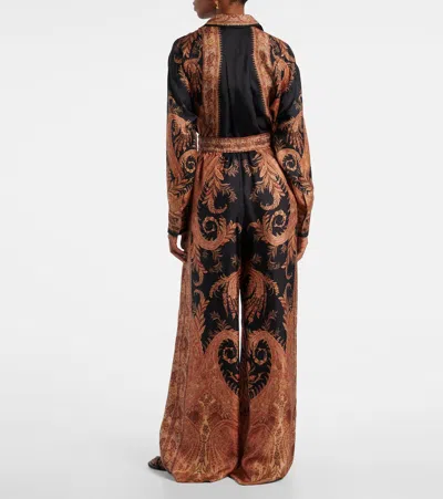 Zimmermann Wide-leg Trousers With Intricate Baroque Print And Adjustable Waistband In Black