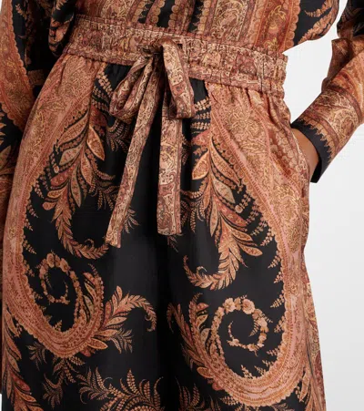 Zimmermann Wide-leg Trousers With Intricate Baroque Print And Adjustable Waistband In Black
