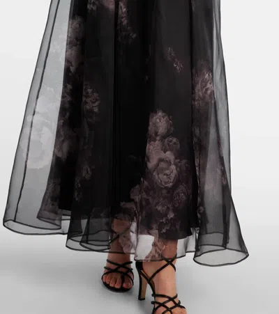 Zimmermann Hypnotic Floral Silk Organza Maxi Skirt In Black