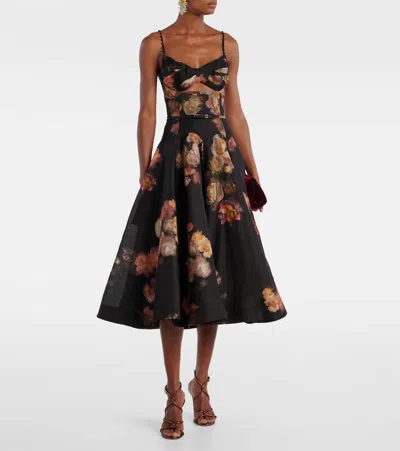 Zimmermann Hypnotic Embellished Belted Cutout Linen And Silk-blend Midi Dress In Multi