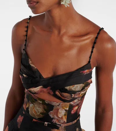 Zimmermann Hypnotic Embellished Belted Cutout Linen And Silk-blend Midi Dress In Multi