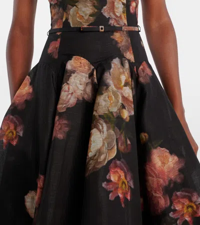 Zimmermann Hypnotic Embellished Belted Cutout Linen And Silk-blend Midi Dress In Multi
