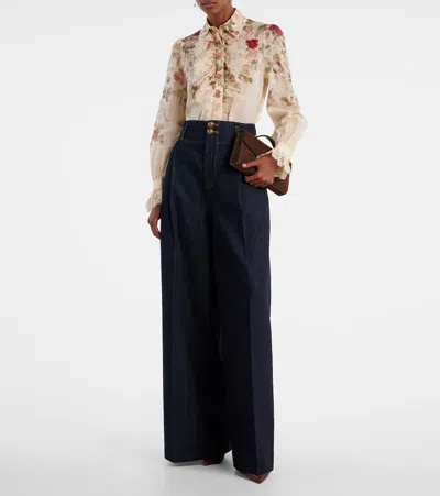 Zimmermann Cream Cascade Print Hypnotic Tux Shirt In Sand