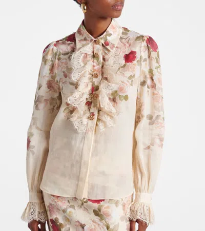Zimmermann Cream Cascade Print Hypnotic Tux Shirt In Sand