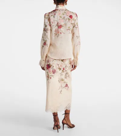 Zimmermann Cream Cascade Print Hypnotic Tux Shirt In Sand