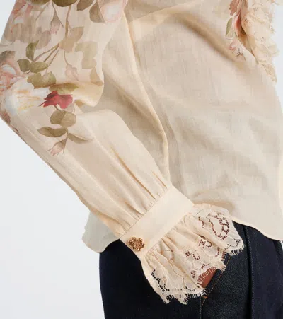 Zimmermann Cream Cascade Print Hypnotic Tux Shirt In Sand
