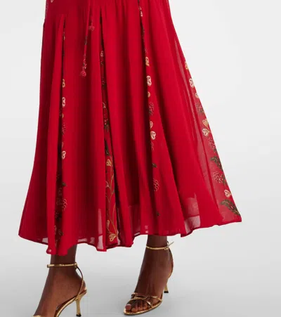 Farm Rio Red Berry Garden Long Sleeve Pleated Maxi Dress In Multi