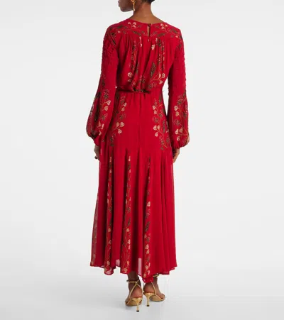 Farm Rio Red Berry Garden Long Sleeve Pleated Maxi Dress In Multi
