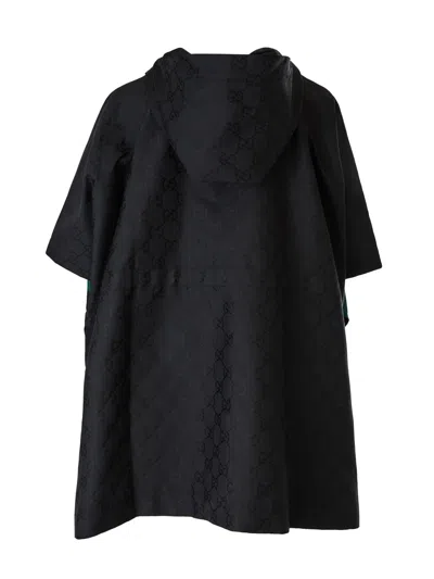 Gucci Black Mantella With Web Logo And Gg Monogram Printing  In Black