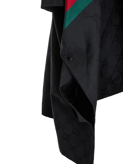 Gucci Black Mantella With Web Logo And Gg Monogram Printing  In Black