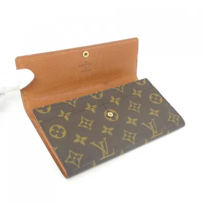 Pre-owned Louis Vuitton Marron Coated Canvas Long Wallet (bi-fold) () In Brown