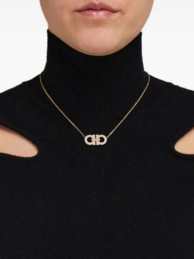 Ferragamo Crystal Pendant Chain Necklace With Adjustable Length In Gold
