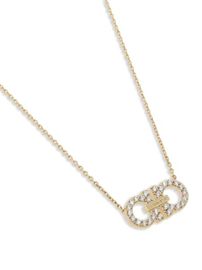Ferragamo Crystal Pendant Chain Necklace With Adjustable Length In Gold