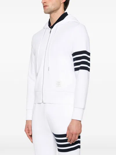 Thom Browne Slim-fit Striped Loopback Cotton-jersey Zip-up Hoodie In White
