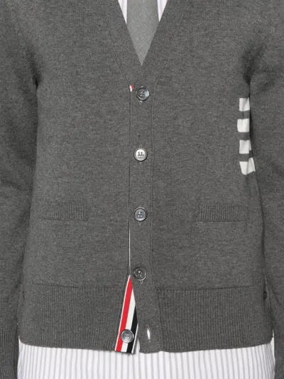 Thom Browne Cotton V-neck Cardigan With 4 Bar Stripe In Gray