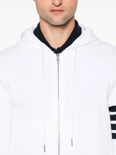 Thom Browne Slim-fit Striped Loopback Cotton-jersey Zip-up Hoodie In White