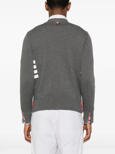 Thom Browne Cotton V-neck Cardigan With 4 Bar Stripe In Gray