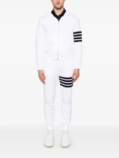 Thom Browne Slim-fit Striped Loopback Cotton-jersey Zip-up Hoodie In White