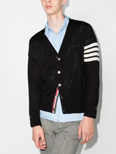 Thom Browne Striped Wool Cardigan In Black