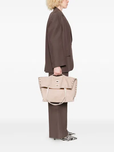 Zanellato Jones Suede Leather Handbag With Top Handles In Neutral