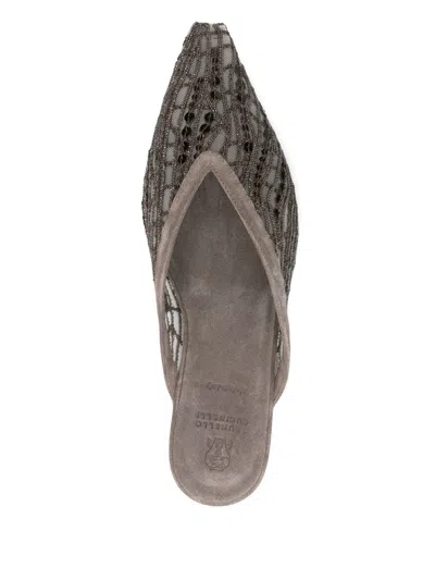 Brunello Cucinelli Abstract Embroidered Suede Slingback Ballet Flats