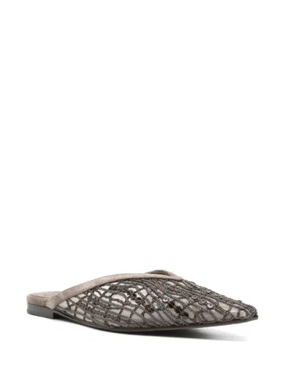 Brunello Cucinelli Abstract Embroidered Suede Slingback Ballet Flats