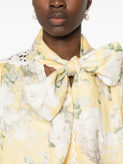 Zimmermann Delicate Floral Playsuit With Removable Belt And Ruffled Edges