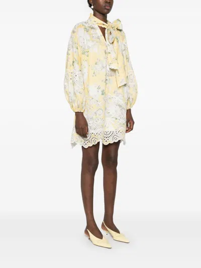 Zimmermann Delicate Floral Playsuit With Removable Belt And Ruffled Edges