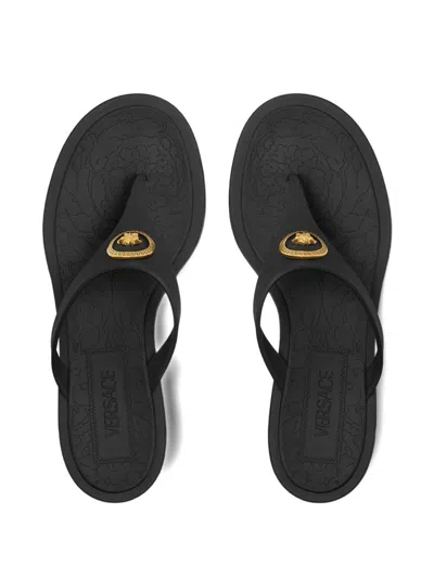 Versace Gianni Ribbon Thong Mules In Black