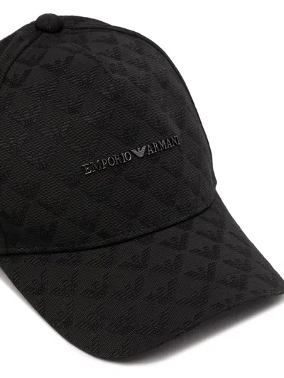 Emporio Armani Allover Logo Baseball Cap In Black