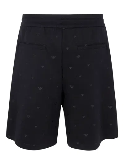 Emporio Armani Allover Logo Cotton Shorts In Black