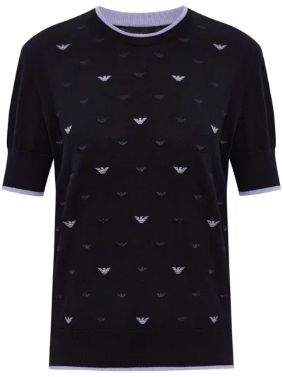 Emporio Armani Jumper With All-over Micro Eagle Embroidery