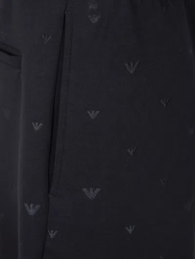 Emporio Armani Allover Logo Cotton Shorts In Black