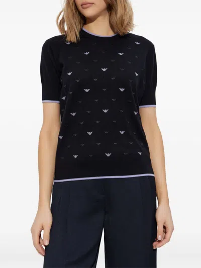 Emporio Armani Jumper With All-over Micro Eagle Embroidery