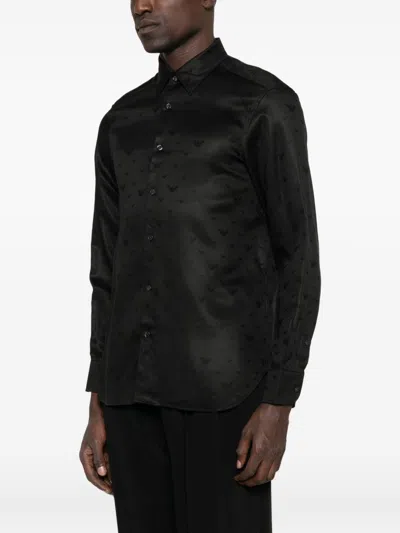 Emporio Armani Allover Logo Shirt In Black