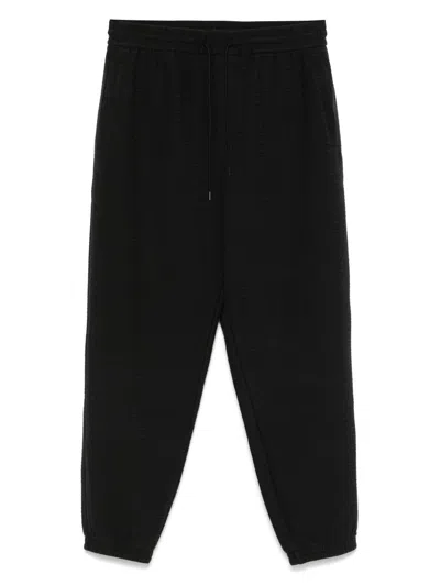 Emporio Armani Logo Print Textured Fabric Sweatpants In Black