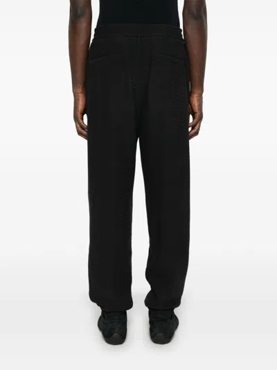 Emporio Armani Logo Print Textured Fabric Sweatpants In Black