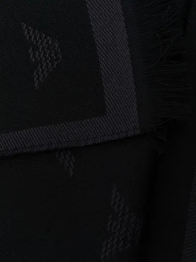Emporio Armani Allover Logo Wool Scarf In Black