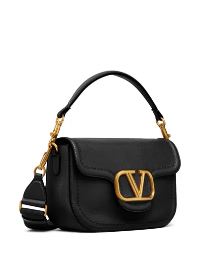 Valentino Garavani Midnight Blue Leather Alltime Shoulder Bag In Black
