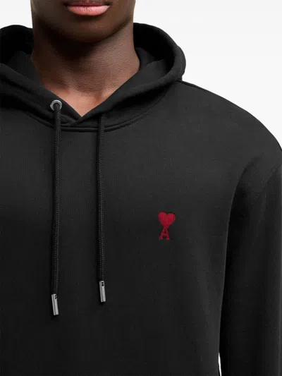 Ami Alexandre Mattiussi Ami Black Cotton Hoodie With Embroidered Logo And Functional Pockets In Black