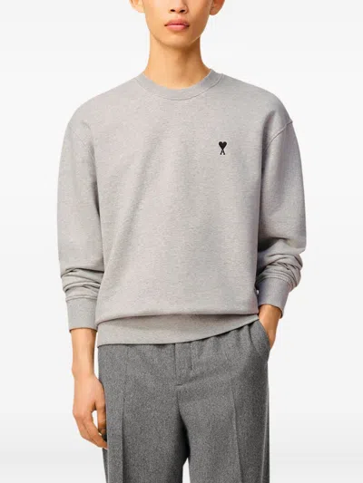 Ami Alexandre Mattiussi Ami Classic Crewneck Sweater With Ribbed Cuffs In Gray