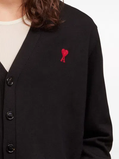 Ami Alexandre Mattiussi Ami De Coeur Wool Cardigan In Black