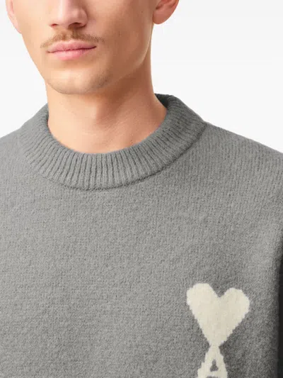 Ami Alexandre Mattiussi Grey Alpaca Ami De Coeur Crewneck Sweater Grey In Gray