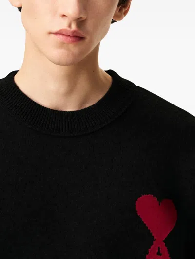 Ami Alexandre Mattiussi Ami Paris Wool Sweater With Heart Intarsia Design In Black