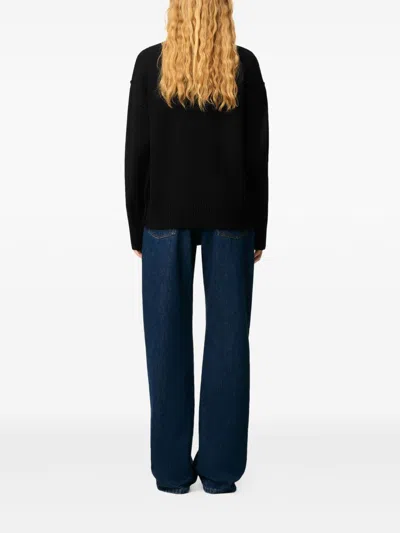 Ami Alexandre Mattiussi Ami Paris Wool Sweater With Heart Intarsia Design In Black