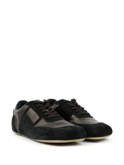 Mm6 Maison Margiela Contemporary Black Leather And Suede Sneakers With Square Toe