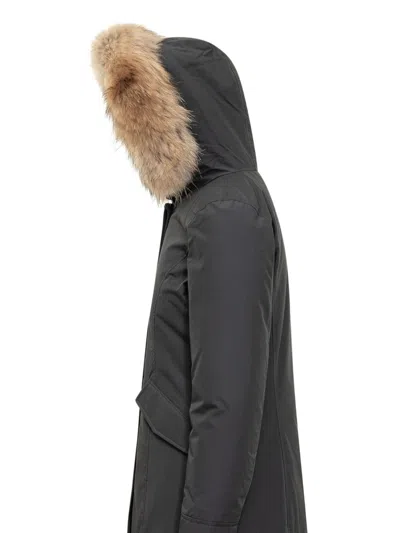 Woolrich Arctic Raccoon Parka In Gray